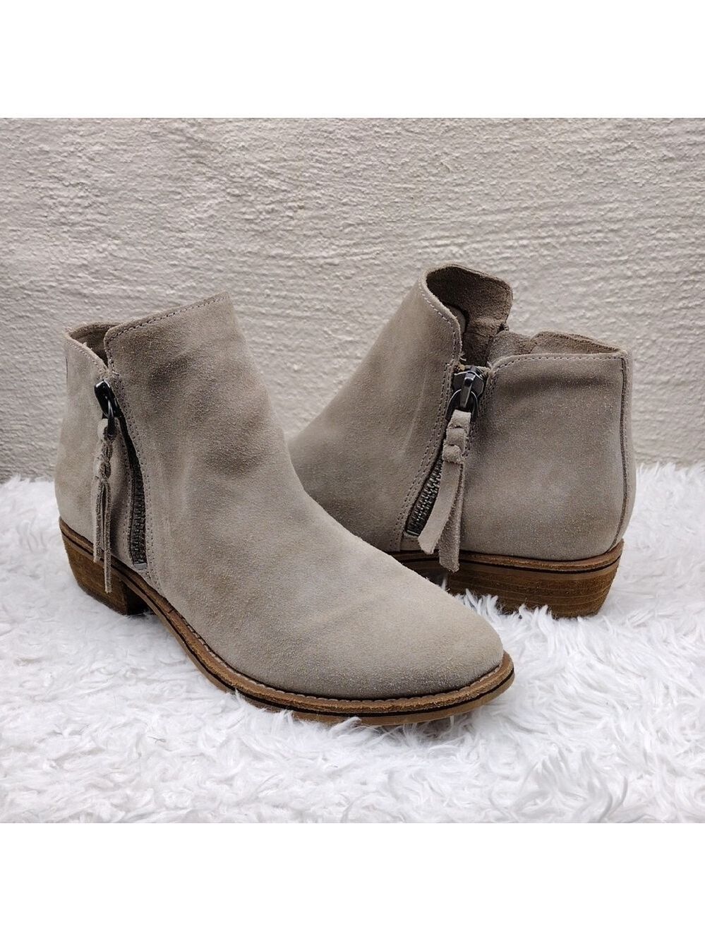 Dolce Vita Gray Suede Leather Almond Toe Dual Side Zip Chunky Heel Ankle Boot